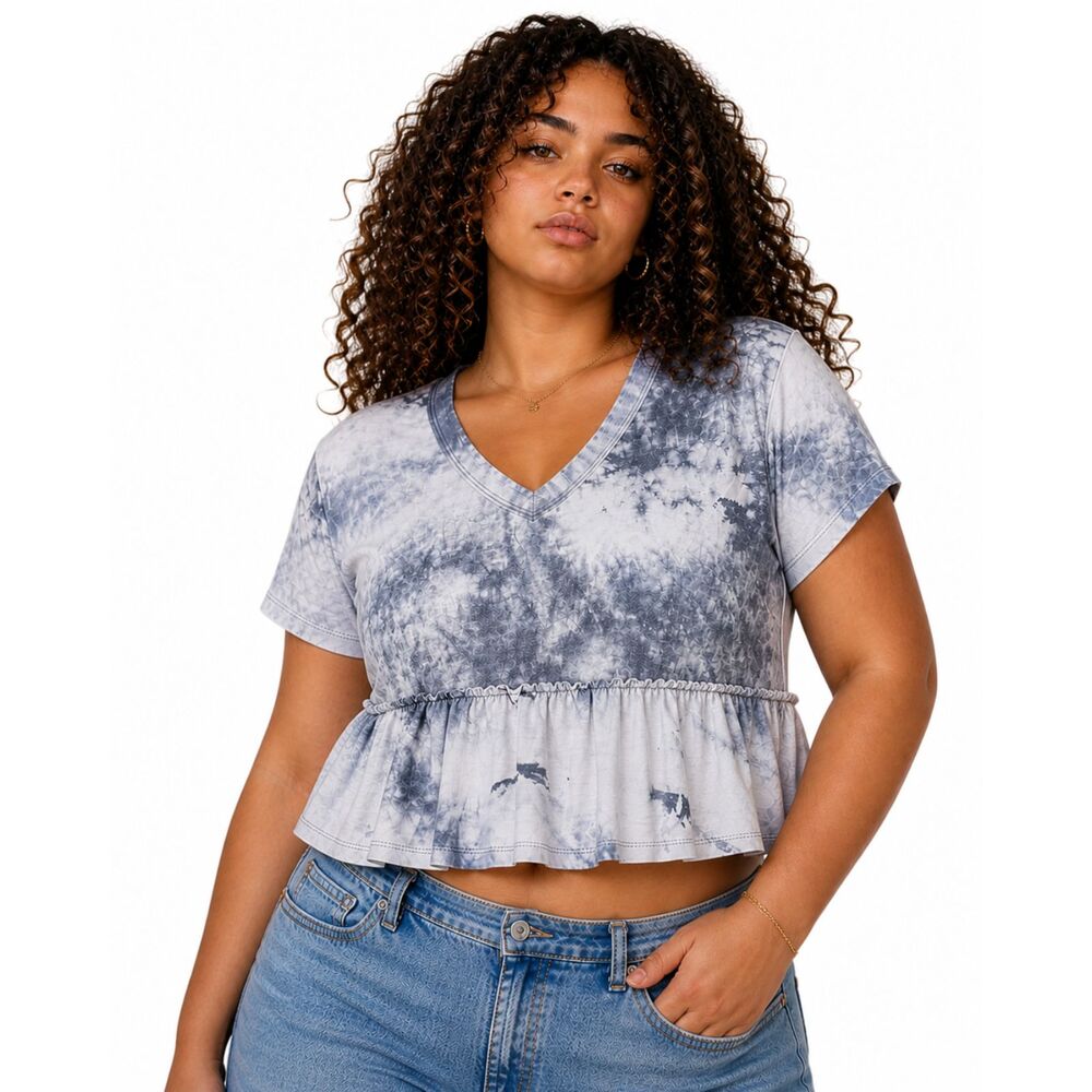 SO Gray Blue Tie Dye Peplum Crop Top L Juniors NWT